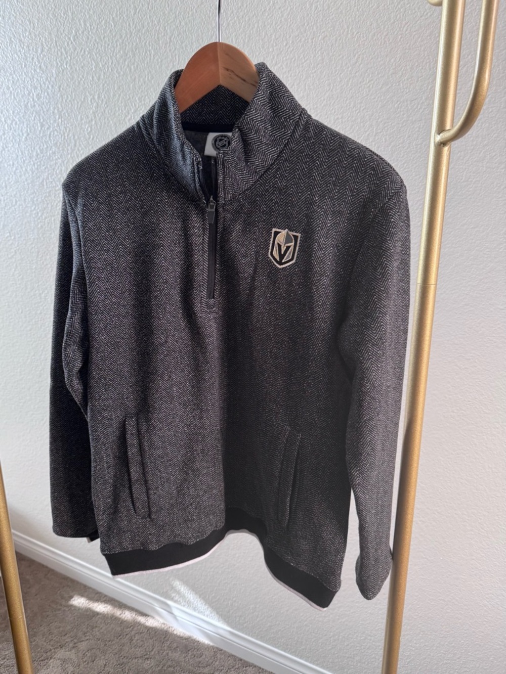 NHL Women's Black Charcoal Herringbone Quarter-Zip Pullover
